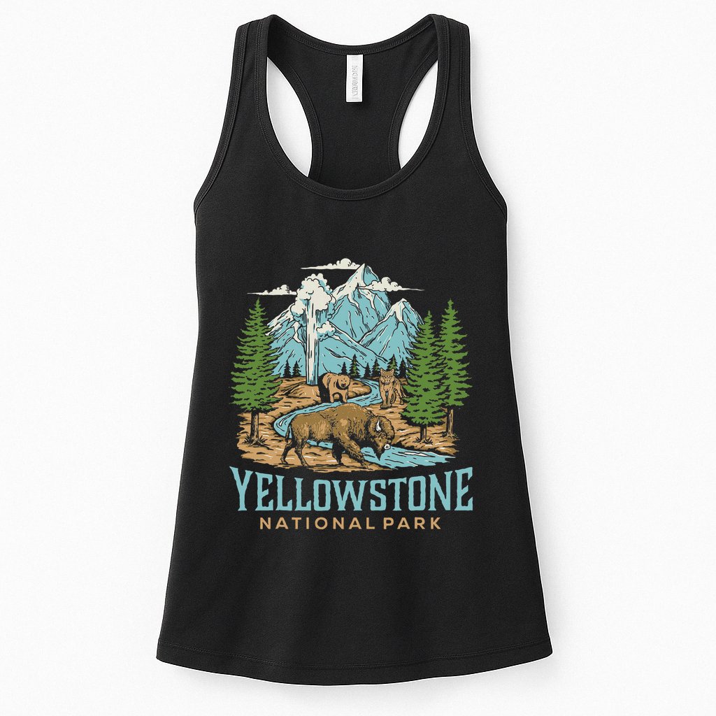 Yellowstone Us National Park Wolf Bison Bear Vintage Womens Tank Top