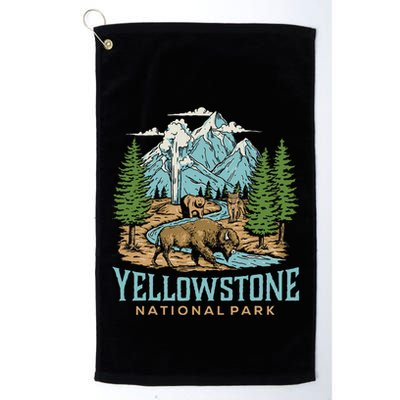 Yellowstone Us National Park Wolf Bison Bear Vintage Golf Towel