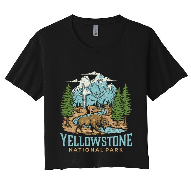 Yellowstone Us National Park Wolf Bison Bear Vintage Crop Top