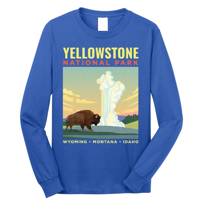 Yellowstone US National Park Bison Vintage Gift Long Sleeve Shirt