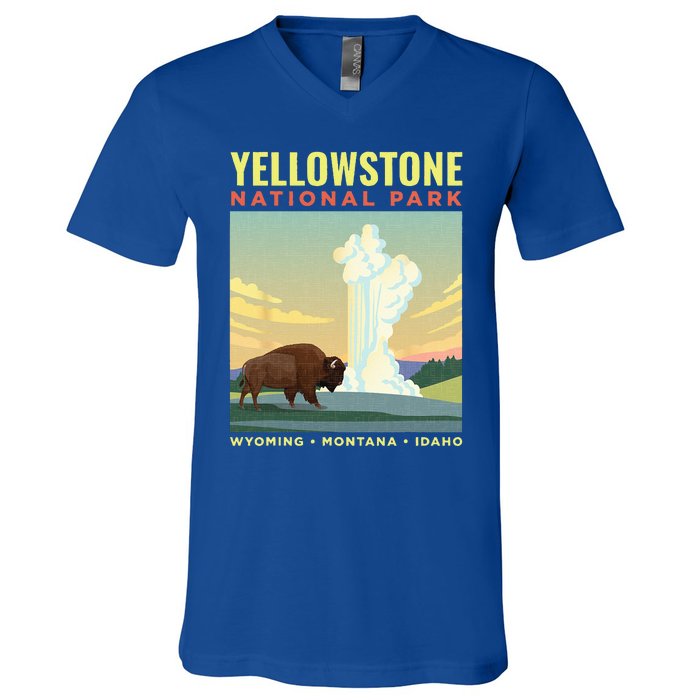 Yellowstone US National Park Bison Vintage Gift V-Neck T-Shirt