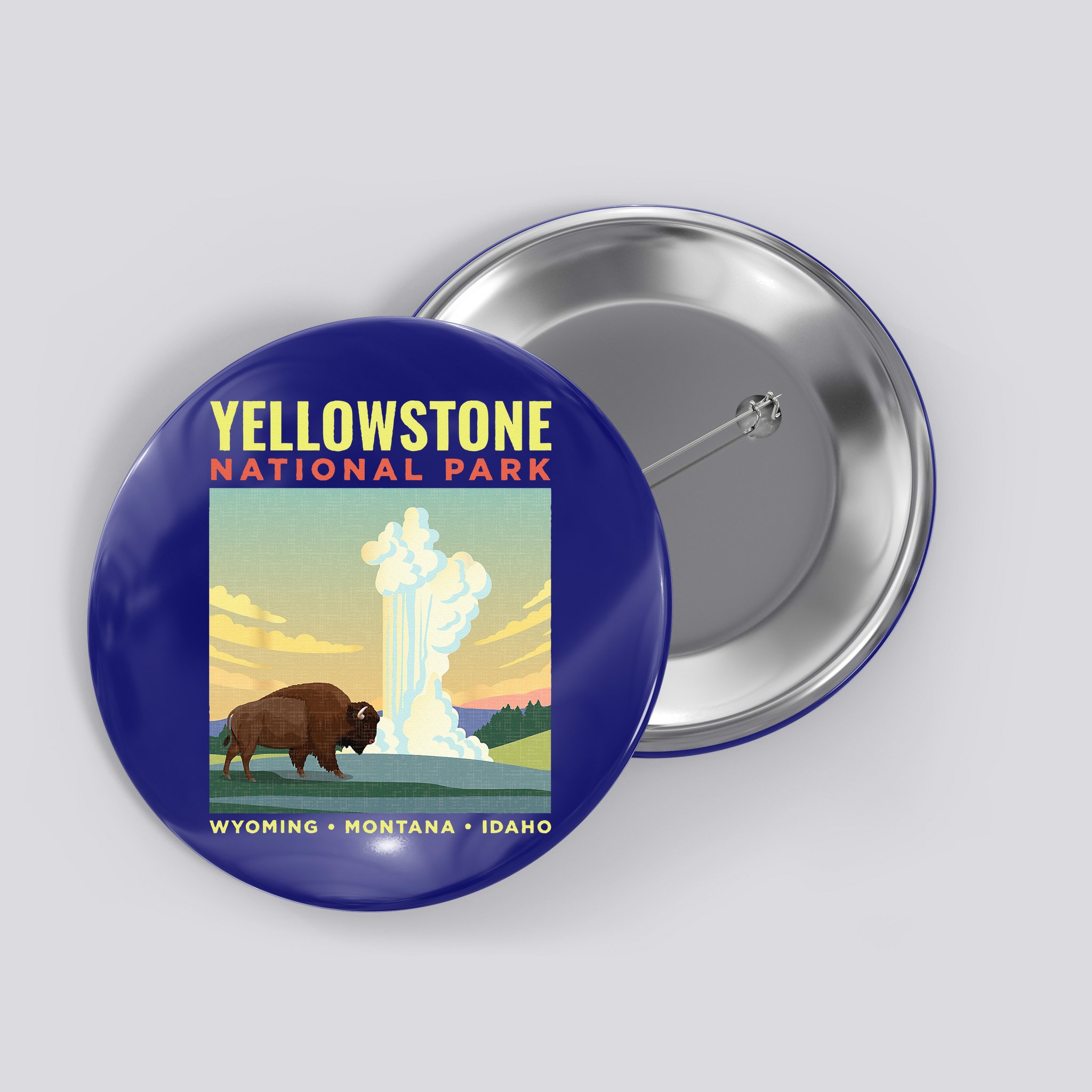 Yellowstone US National Park Bison Vintage Gift Button