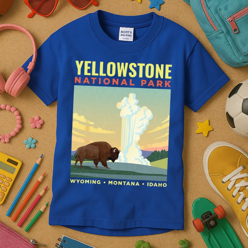 Yellowstone US National Park Bison Vintage Gift Kids T-Shirt