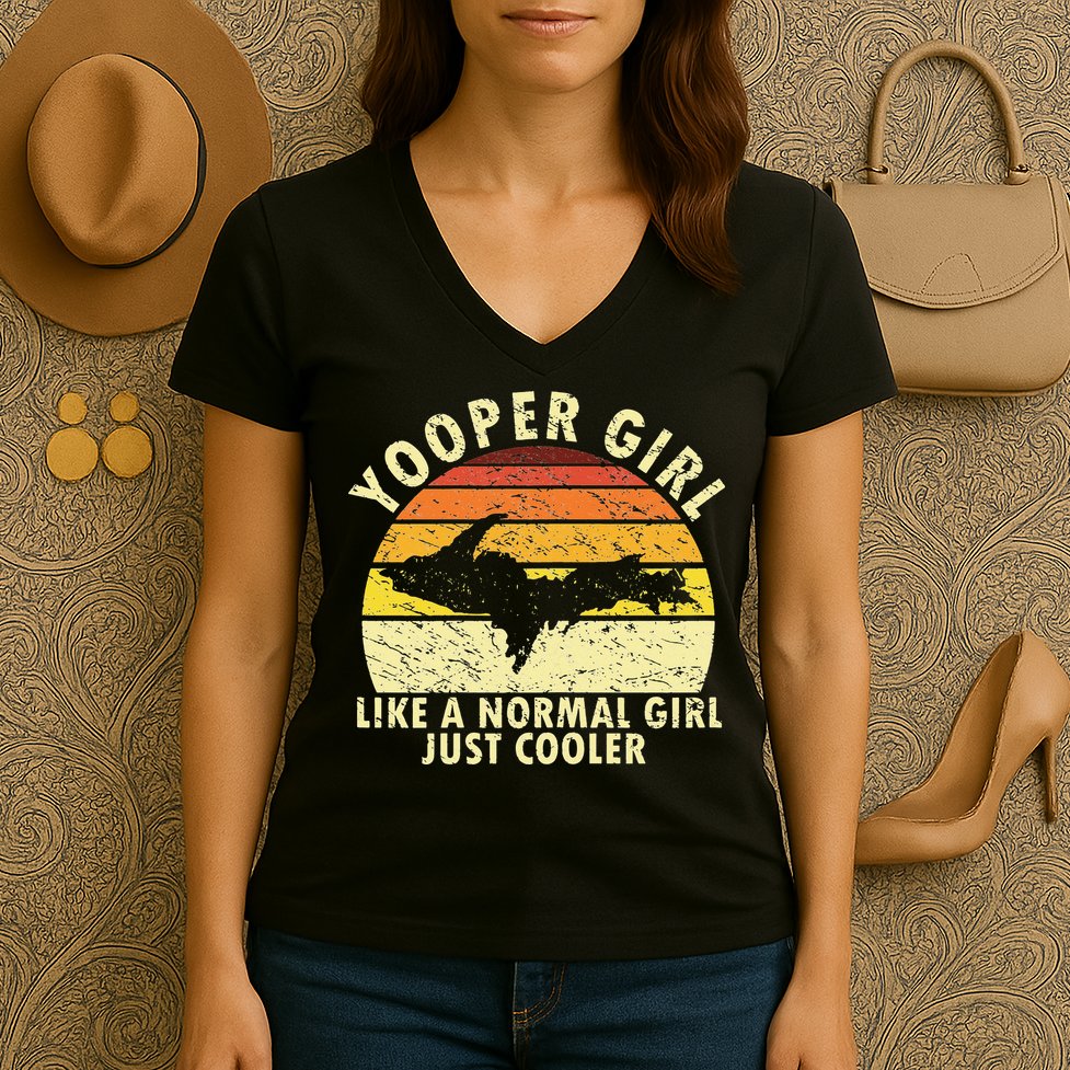 Yooper Upper Peninsula Retro Upper Michigan Women's V-Neck T-Shirt
