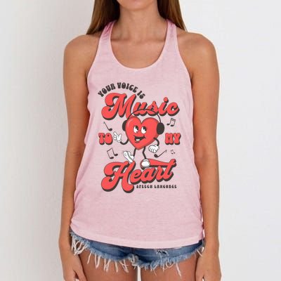 Your Voice Is Music To My Heart Valentine Matching Couple Women's Knotted Racerback Tank