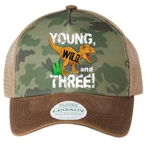 Young Wild And Three (3) Dinosaur Trex Birthday Boy Legacy Tie Dye Trucker Hat