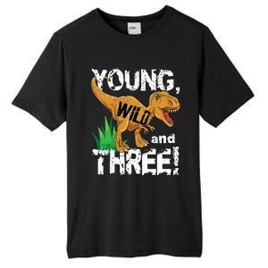 Young Wild And Three (3) Dinosaur Trex Birthday Boy Tall Fusion ChromaSoft Performance T-Shirt