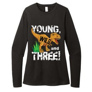 Young Wild And Three (3) Dinosaur Trex Birthday Boy Womens CVC Long Sleeve Shirt