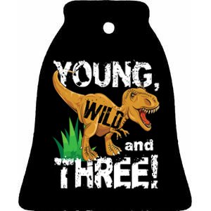 Young Wild And Three (3) Dinosaur Trex Birthday Boy Ceramic Bell Ornament