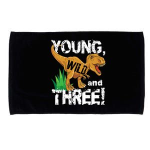 Young Wild And Three (3) Dinosaur Trex Birthday Boy Microfiber Hand Towel