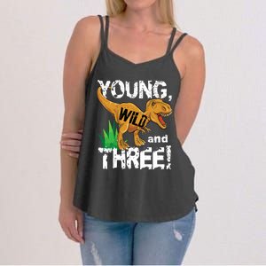 Young Wild And Three (3) Dinosaur Trex Birthday Boy Women's Strappy Tank