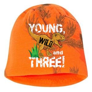 Young Wild And Three (3) Dinosaur Trex Birthday Boy Kati - Camo Knit Beanie