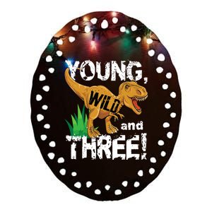 Young Wild And Three (3) Dinosaur Trex Birthday Boy Ceramic Oval Ornament