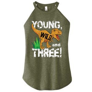 Young Wild And Three (3) Dinosaur Trex Birthday Boy Women's Perfect Tri Rocker Tank