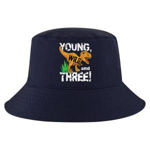 Young Wild And Three (3) Dinosaur Trex Birthday Boy Cool Comfort Performance Bucket Hat