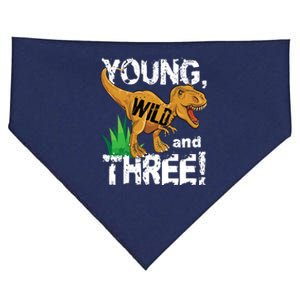 Young Wild And Three (3) Dinosaur Trex Birthday Boy USA-Made Doggie Bandana