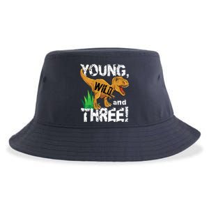 Young Wild And Three (3) Dinosaur Trex Birthday Boy Sustainable Bucket Hat