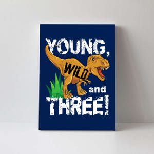 Young Wild And Three (3) Dinosaur Trex Birthday Boy Canvas