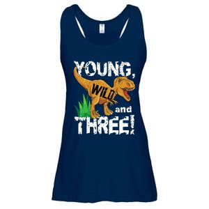 Young Wild And Three (3) Dinosaur Trex Birthday Boy Ladies Essential Flowy Tank