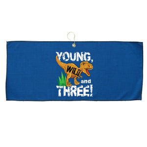 Young Wild And Three (3) Dinosaur Trex Birthday Boy Large Microfiber Waffle Golf Towel