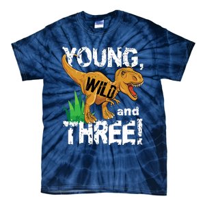 Young Wild And Three (3) Dinosaur Trex Birthday Boy Tie-Dye T-Shirt