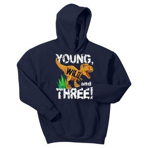 Young Wild And Three (3) Dinosaur Trex Birthday Boy Kids Hoodie