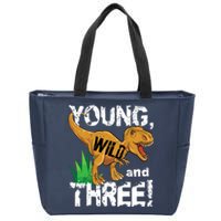 Young Wild And Three (3) Dinosaur Trex Birthday Boy Zip Tote Bag