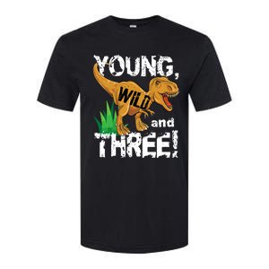 Young Wild And Three (3) Dinosaur Trex Birthday Boy Softstyle CVC T-Shirt