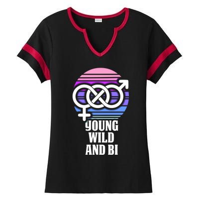 Young Wild And Bi Bisexual Pride Funny Gift Ladies Halftime Notch Neck Tee