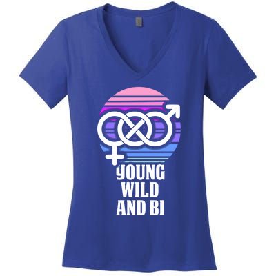 Young Wild And Bi Bisexual Pride Funny Gift Women's V-Neck T-Shirt