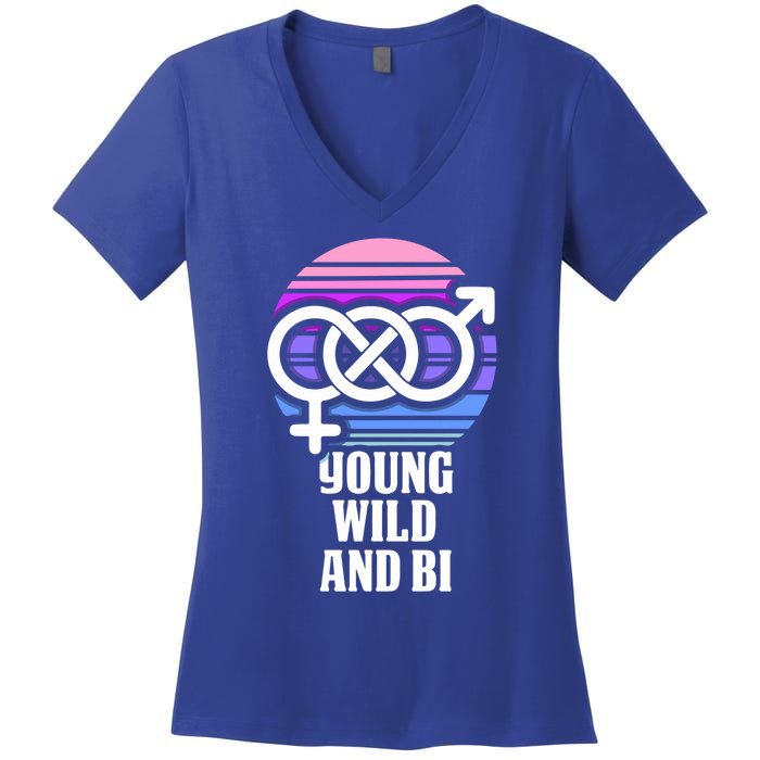 Young Wild And Bi Bisexual Pride Funny Gift Women's V-Neck T-Shirt