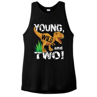 Young, Wild and Two 2 year old dinosaur birthday shirt boy Ladies PosiCharge Tri-Blend Wicking Tank