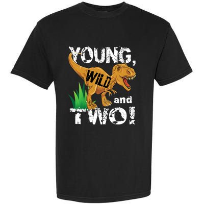 Young, Wild and Two 2 year old dinosaur birthday shirt boy Garment-Dyed Heavyweight T-Shirt