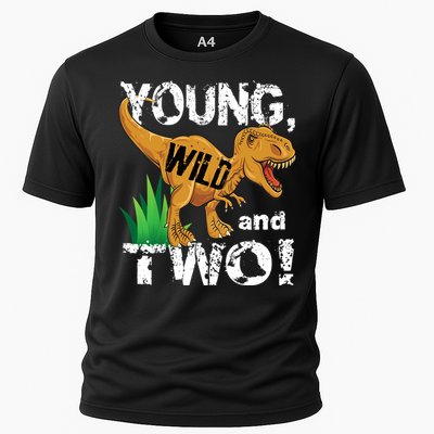 Young, Wild and Two 2 year old dinosaur birthday shirt boy Cooling Performance Crew T-Shirt