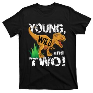 Young, Wild and Two 2 year old dinosaur birthday shirt boy T-Shirt