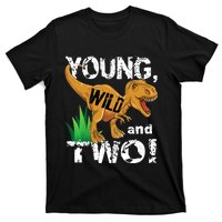 Young, Wild and Two 2 year old dinosaur birthday shirt boy T-Shirt