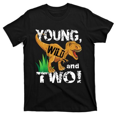 Young, Wild and Two 2 year old dinosaur birthday shirt boy T-Shirt