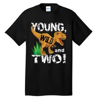 Young, Wild and Two 2 year old dinosaur birthday shirt boy Tall T-Shirt