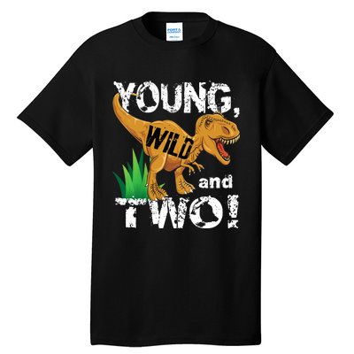 Young, Wild and Two 2 year old dinosaur birthday shirt boy Tall T-Shirt