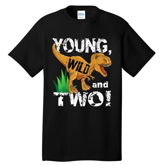 Young, Wild and Two 2 year old dinosaur birthday shirt boy Tall T-Shirt