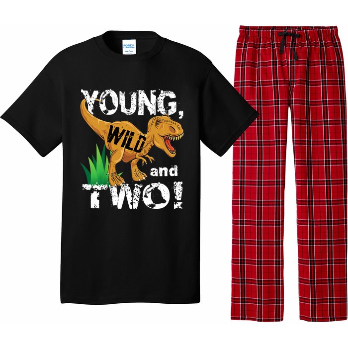 Young, Wild and Two 2 year old dinosaur birthday shirt boy Pajama Set