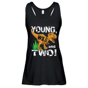 Young, Wild and Two 2 year old dinosaur birthday shirt boy Ladies Essential Flowy Tank