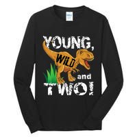 Young, Wild and Two 2 year old dinosaur birthday shirt boy Tall Long Sleeve T-Shirt