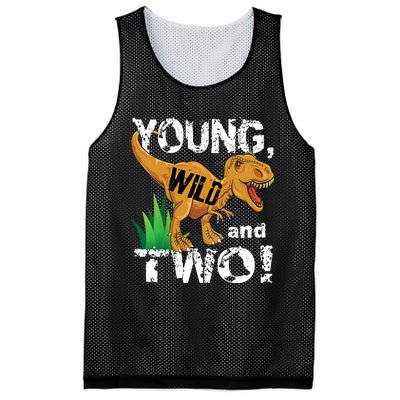 Young, Wild and Two 2 year old dinosaur birthday shirt boy Mesh Reversible Basketball Jersey Tank