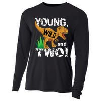 Young, Wild and Two 2 year old dinosaur birthday shirt boy Cooling Performance Long Sleeve Crew