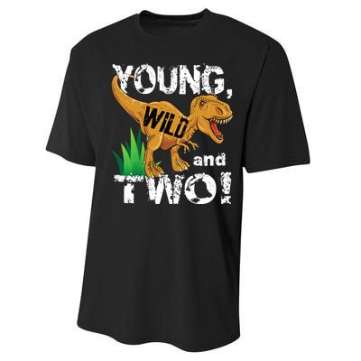 Young, Wild and Two 2 year old dinosaur birthday shirt boy Performance Sprint T-Shirt