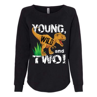 Young, Wild and Two 2 year old dinosaur birthday shirt boy Womens California Wash Sweatshirt