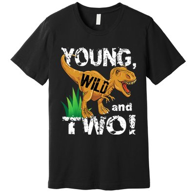 Young, Wild and Two 2 year old dinosaur birthday shirt boy Premium T-Shirt