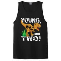 Young, Wild and Two 2 year old dinosaur birthday shirt boy PosiCharge Competitor Tank