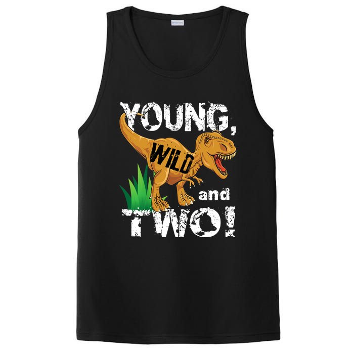 Young, Wild and Two 2 year old dinosaur birthday shirt boy PosiCharge Competitor Tank